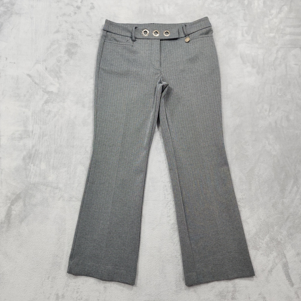 Anne Klein Dress Pants Womens 10 Gray Herringbone Twill Bootcut Stretch Mid Rise